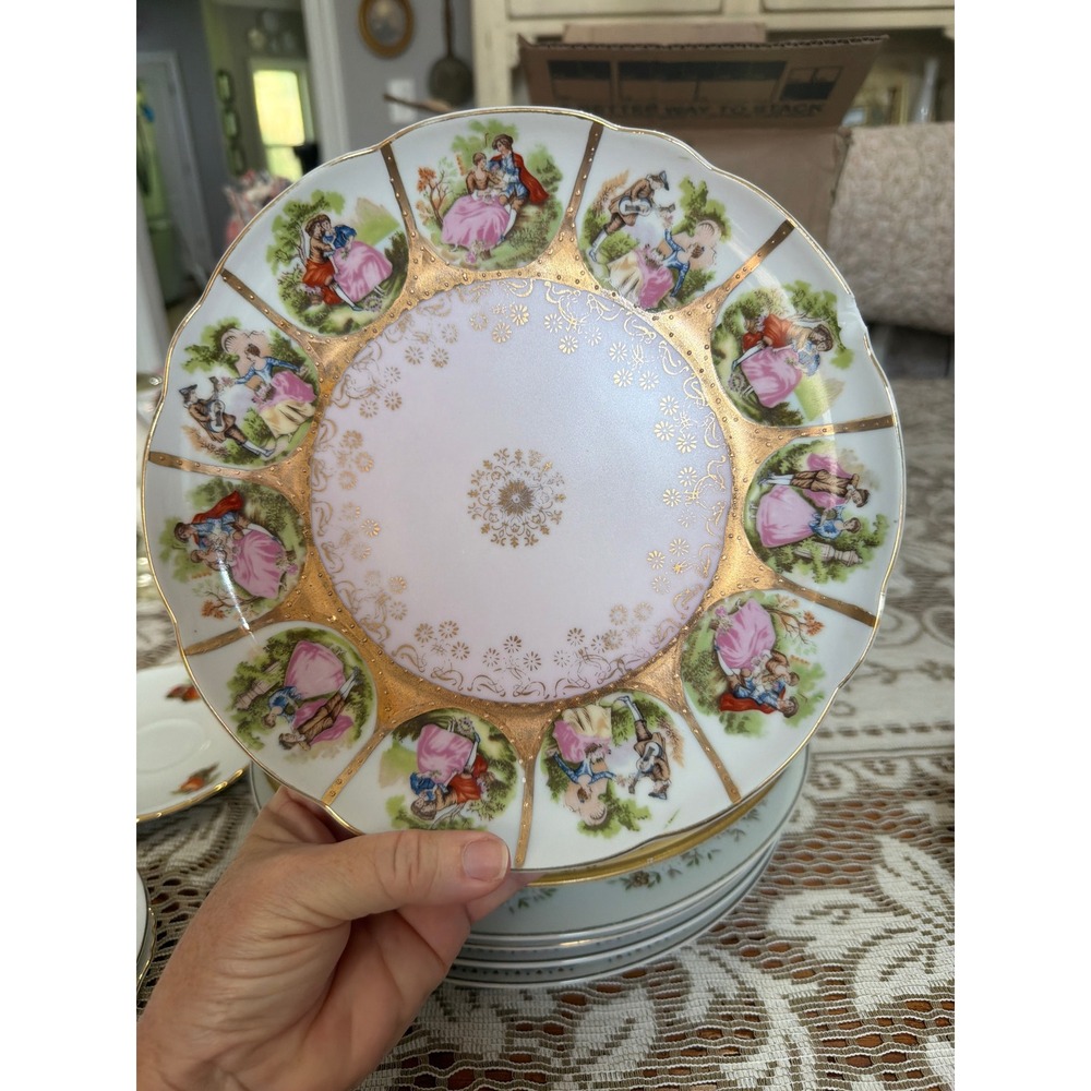 Vintage Royal Vienna Style Courting Couple Cabinet Plate Gold Gilt Pink Luster